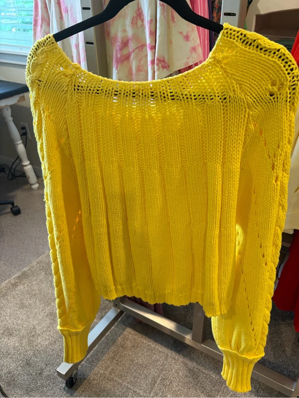 Free People Bright Yellow Cable Knit Scoop-Neck Sweater